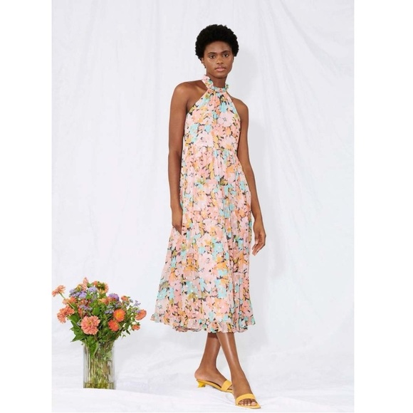 SAYLOR Missie Floral Midi Maxi Dress in Retro Floral Metallic Size Large Spring - Picture 4 of 13